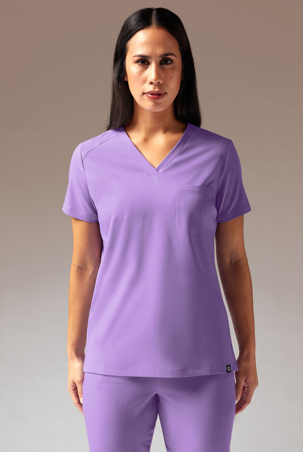 Hypothesis Meta-Base Women’s Single Pocket V-Neck Tuck In/Wear Out Scrub Top - Ultraviolet Light - 1