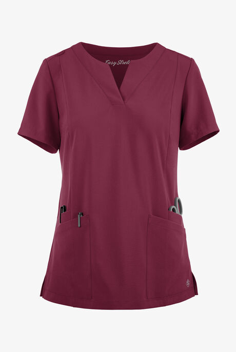 Easy STRETCH Chrisette Women's 4-Pocket with Feminine Neck Detail Scrub Top