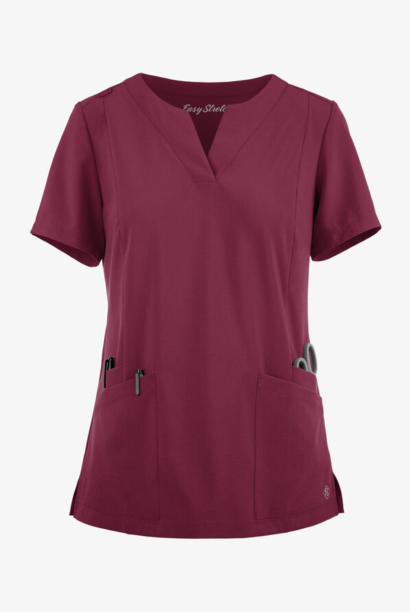 Blusa médica Easy STRETCH Chrisette de corte moderno con 4 bolsillos y escote femenino para mujer - Wine - 1
