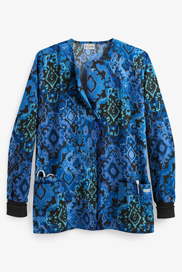 UA Ikat Paradise Black Print Scrub Jacket, UA Scrub Jackets