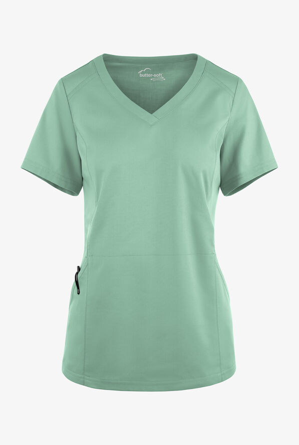 Blusa médica UA Butter-Soft STRETCH con detalle tejido y 3 bolsillos para mujer - Water Mint - 1