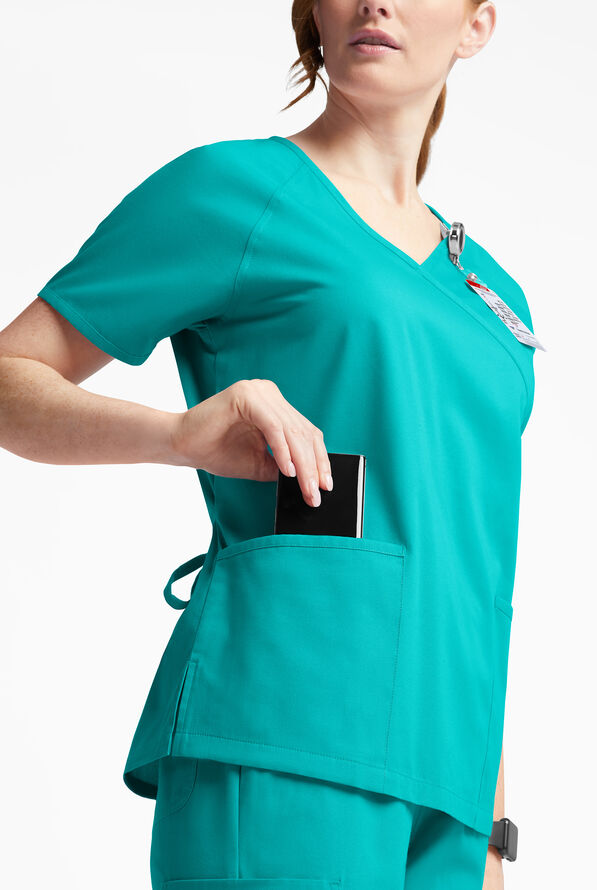 Butter-Soft Originals Women's 3-Pocket Mock Wrap Scrub Top - Bright Teal - 4