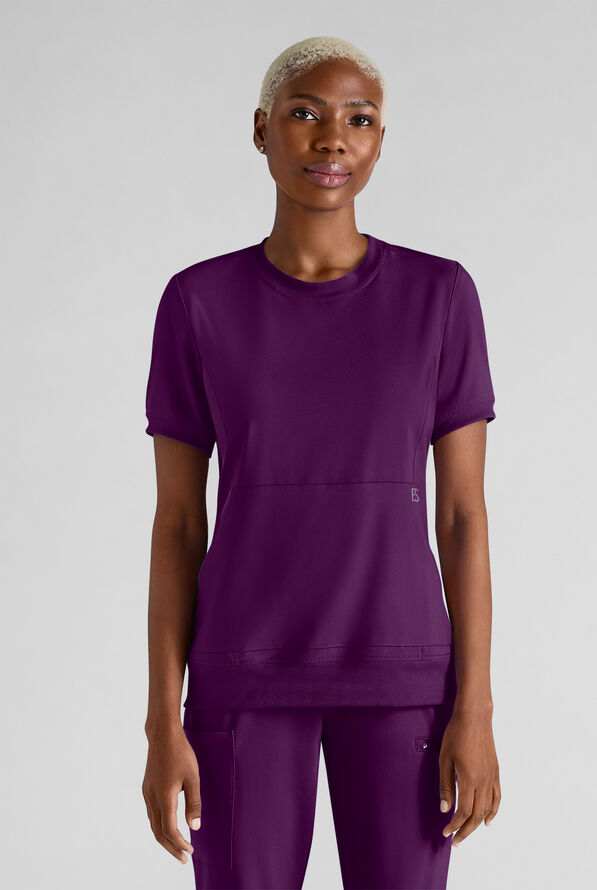 Easy STRETCH Anya Women's 2-Pocket Relaxed Crew Neck Scrub Top - Eggplant - 1