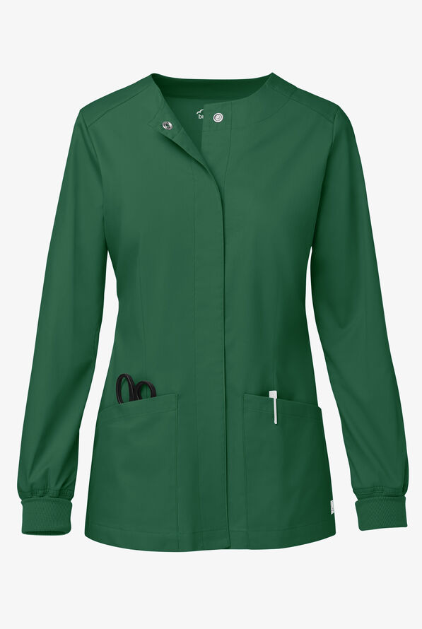 Butter-Soft STRETCH Women's 2-Pocket Long Sleeve Snap Front Scrub Jacket - Hunter - 1