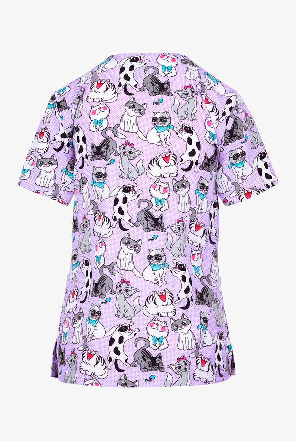 Cherokee Furry Cute Women's 2-Pocket STRETCH V-Neck Print Scrub Top - null - 2