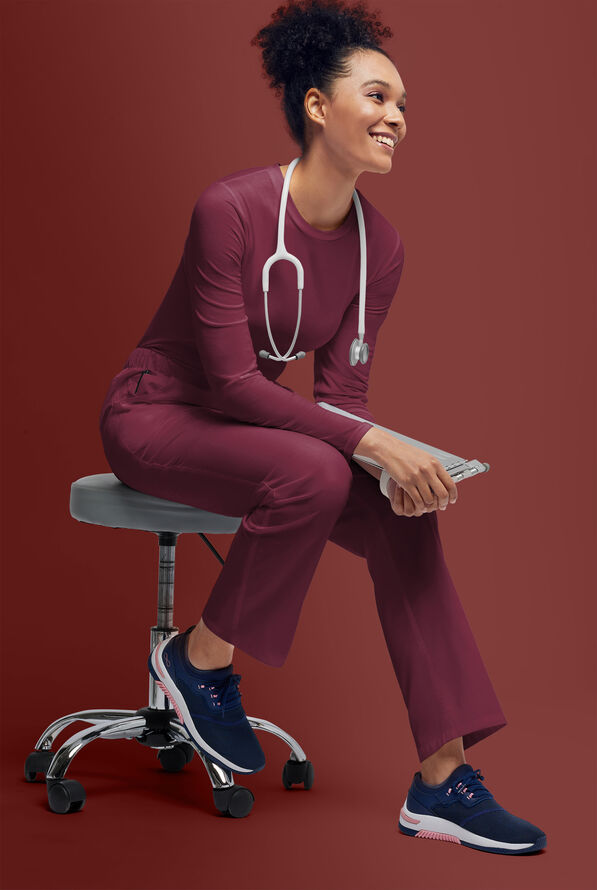 Butter-Soft Originals Women's STRETCH Cotton-Rich Long Sleeve Crew Neck Knit Underscrub - Pewter - 4