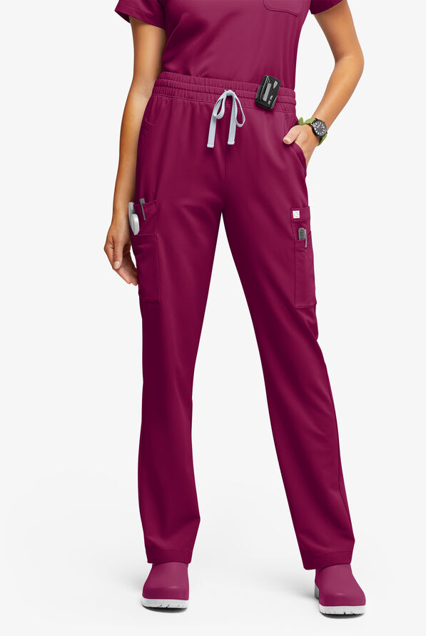 Pantalón médico ReSurge Topaz con cordón ajustable y 11 bolsillos para mujer - Wine - 1