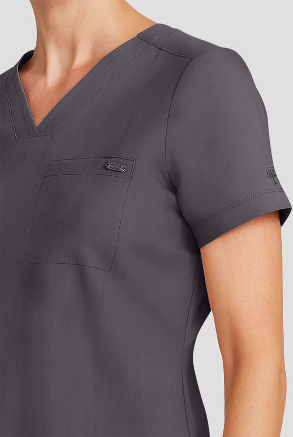 Healing Hands Quest Women's 1-Pocket STRETCH Tuck In V-Neck Scrub Top - Pewter - 3