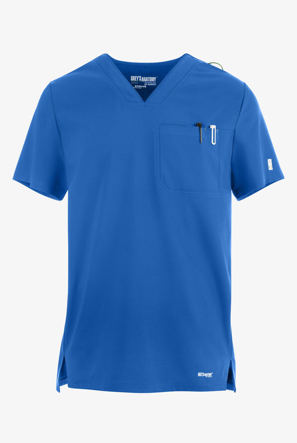 Grey's Anatomy by Barco Evolve STRETCH Journey Men's 1-Pocket Tuck In V-Neck Scrub Top - Royal - 1
