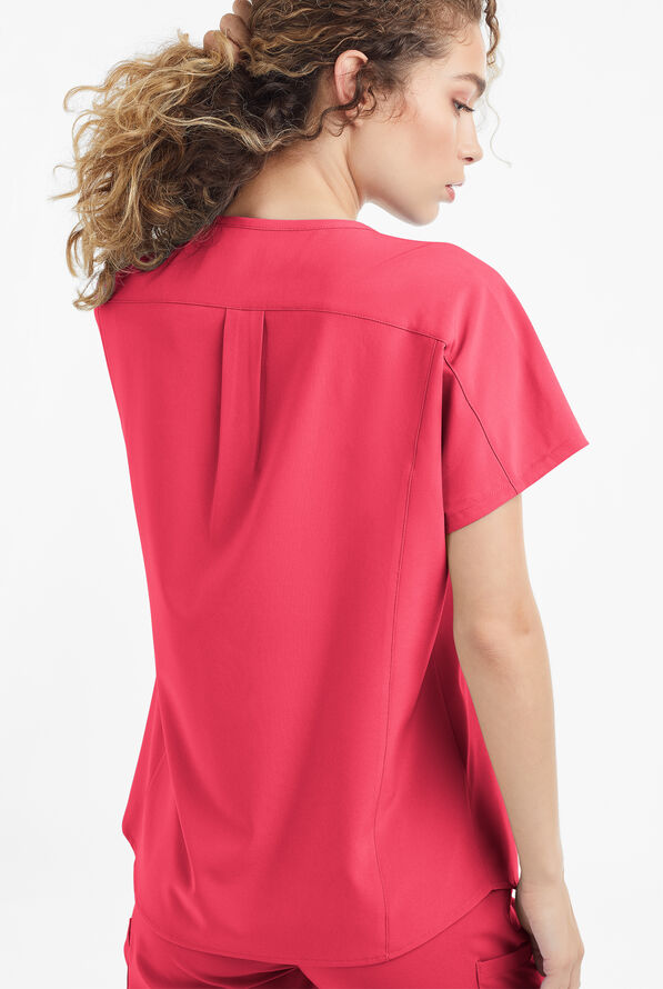 Easy STRETCH Sierra Women's Oversized 2 Pocket V-Neck Scrub Top - Bright Watermelon - 3