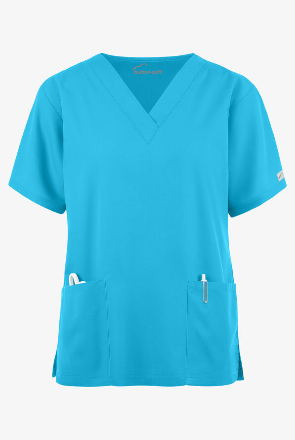 Blusa médica Butter-Soft Core by UA™ con cuello en V y dos bolsillos para mujer - Turquoise - 1