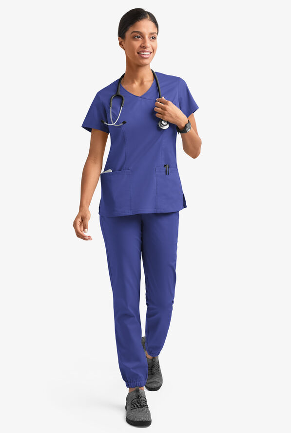 Butter-Soft STRETCH Women's 3-Pocket V-Neck Mock Wrap Scrub Top - Galaxy - 6