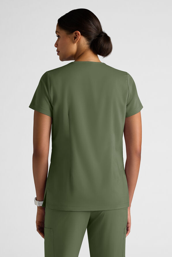 Butter-Soft STRETCH FLXTEK+ Women's 2-Pocket V-Neck Tuck-In Scrub Top - Light Olive - 2