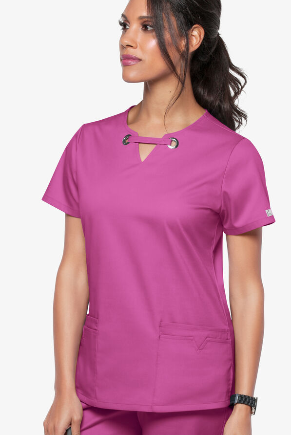 Butter-Soft STRETCH Women's 4-Pocket Large Grommet Scrub Top - Rosebud - 2