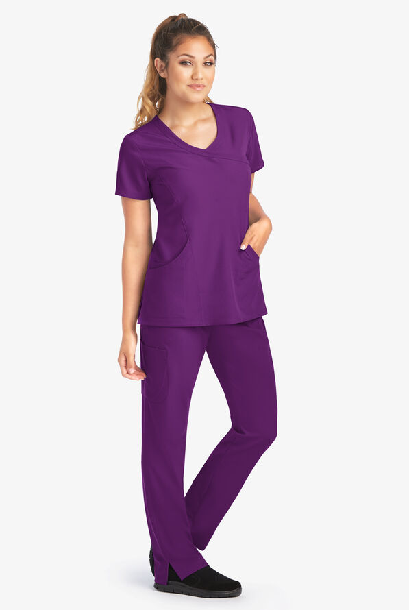 Skechers by Barco Reliance Women's 3-Pocket STRETCH Mock Wrap Scrub Top - Grape - 3