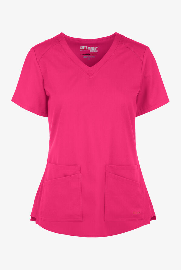 Grey's Anatomy by Barco Spandex STRETCH Emma Women's 4-Pocket V-Neck Scrub Top - Vibrance Pink - 1