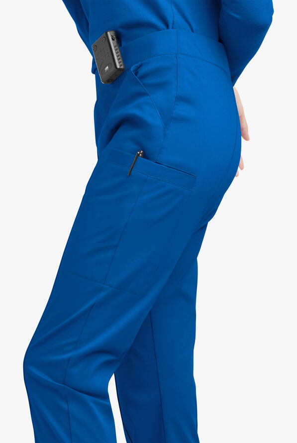 Pantalón médico UA Butter-Soft STRETCH de piernas entalladas acortadas con ribete deportivo y 6 bolsillos para mujer - Royal/Silver Melange - 7