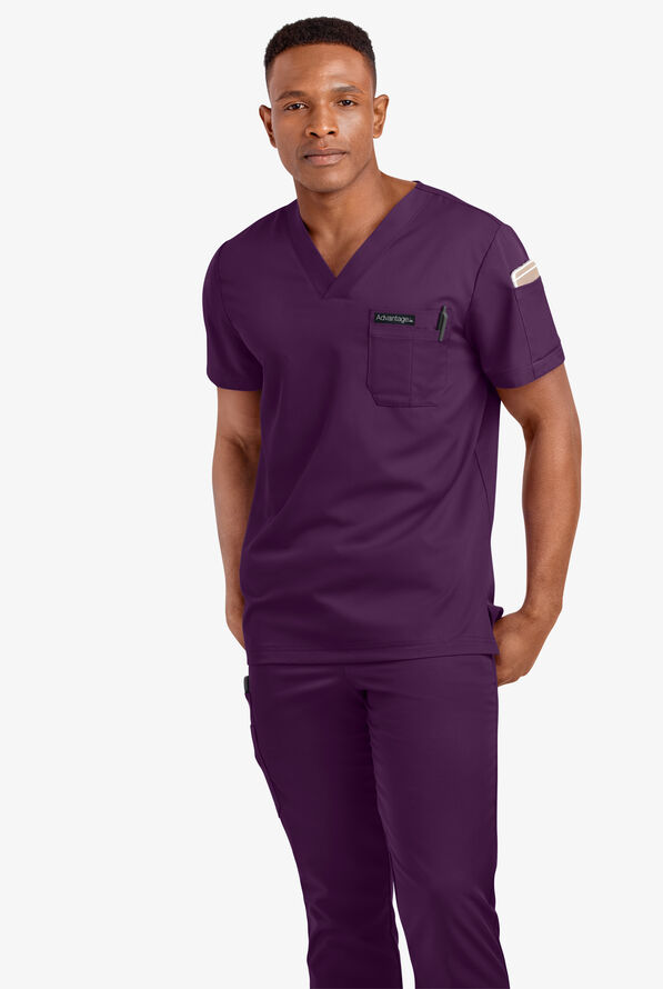 Advantage STRETCH Men's 4-Pocket V-Neck Scrub Top - Eggplant - 2