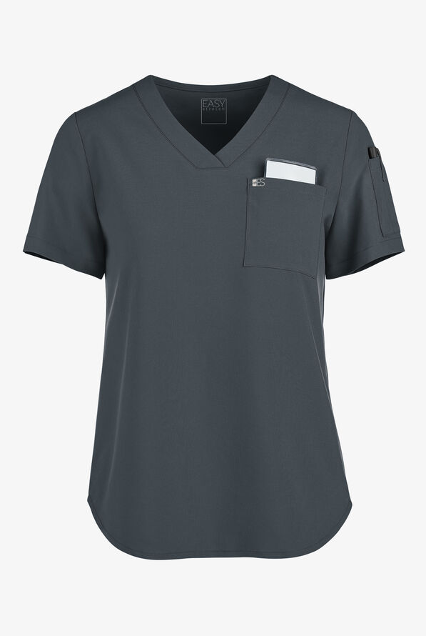 Easy STRETCH Chloe Women's 3-Pocket V-Neck Tuck-In Scrub Top - Pewter - 1