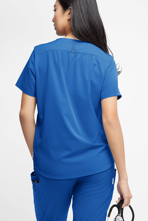 WhisperLite Alba Women's 3-Pocket Notched Neck Scrub Top - Royal - 2