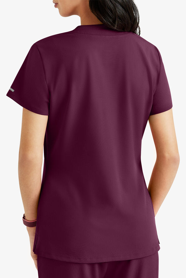 Skechers by Barco Dignity Women's 1-Pocket STRETCH Tuck In V-Neck Scrub Top - Wine - 3