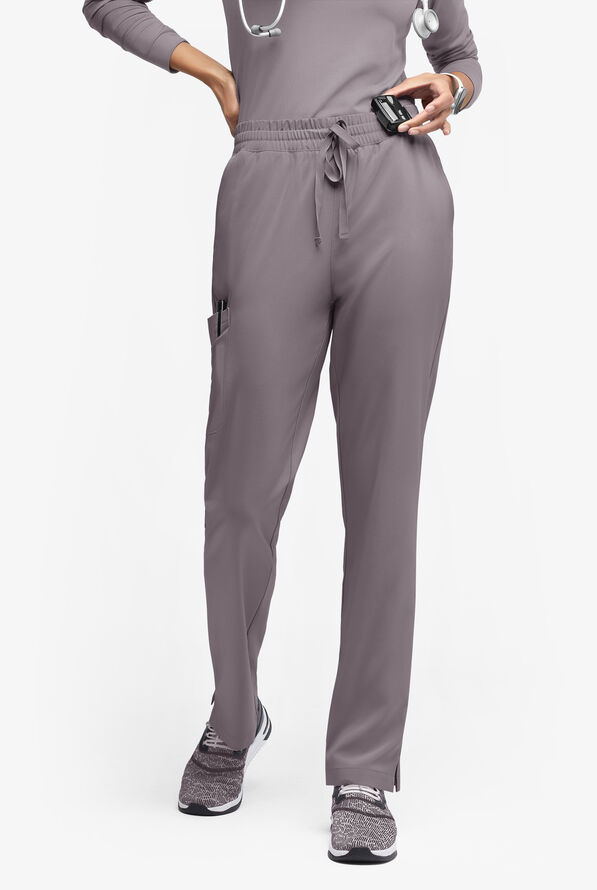 Easy STRETCH Naya Women’s Natural Waist 6-Pocket Straight Leg Scrub Pants - Petite - Grey Stone - 1
