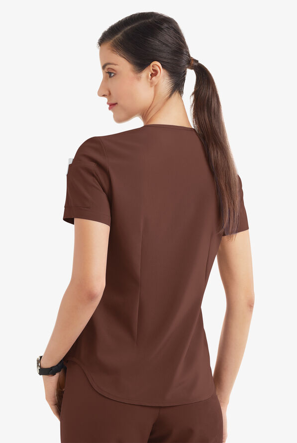 Easy STRETCH Chloe Women's 3-Pocket V-Neck Tuck-In Scrub Top - Double Espresso - 4