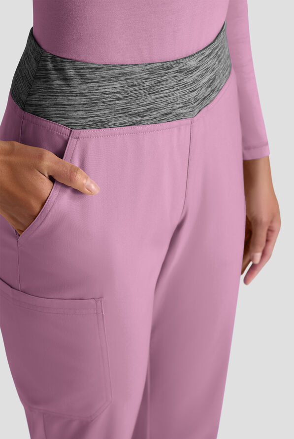 Pantalón médico Butter-Soft FLXTEK STRETCH estilo yoga con cintura de tejido y 4 bolsillos para mujer - Smokey Mauve / Charcoal Melange - 4