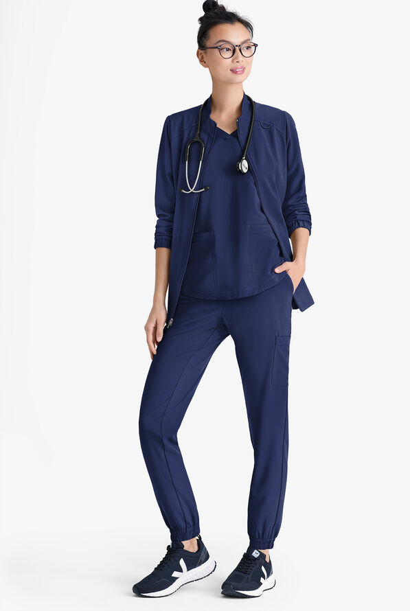 Grey's Anatomy by Barco Evolve STRETCH Virtue Women's 3-Pocket Zip Front Scrub Jacket - Indigo - 4
