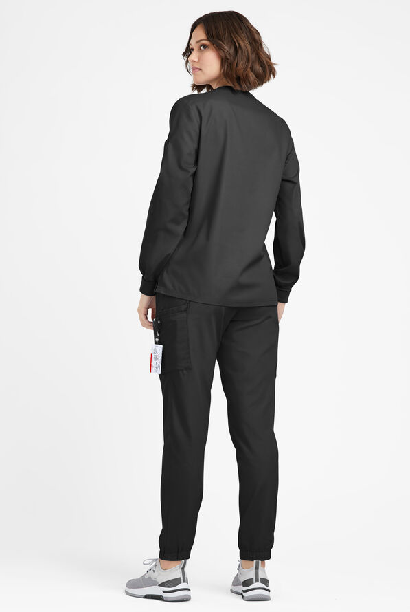 Butter-Soft Originals Women's 7-Pocket Curved V-Neck Long Sleeve Scrub Top - Black - 4