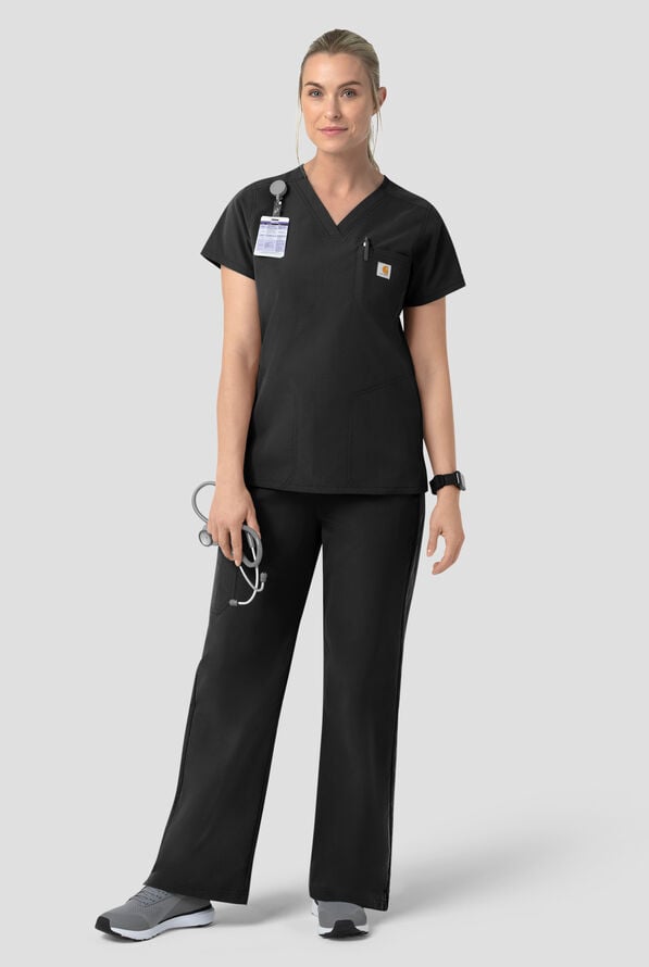 Carhartt FLD & RSCU Rugged Flex Women's 4-Pocket STRETCH V-Neck Scrub Top - Black - 6