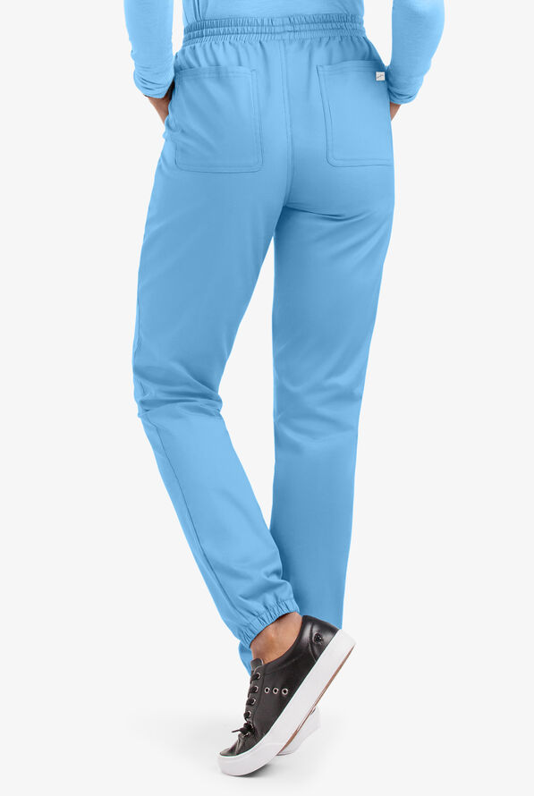 Butter-Soft STRETCH Women's 5-Pocket Jogger Scrub Pants - Petite - Blue Oasis - 2