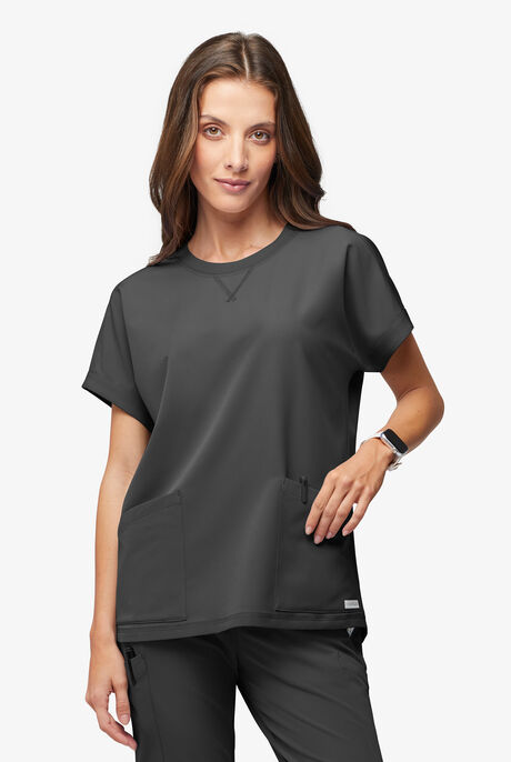 Blusa médica ReSurge con cuello redondeado y mangas dolmán para mujer