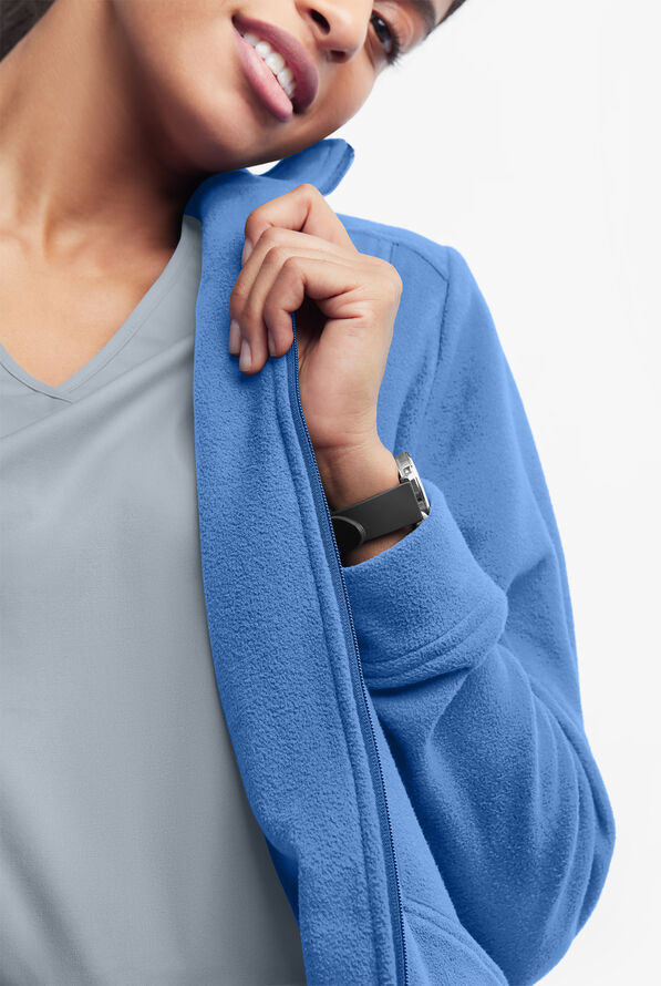 Butter-Soft STRETCH Women's 2-Pocket Zip Front Fleece Scrub Jacket - Ceil Blue - 3