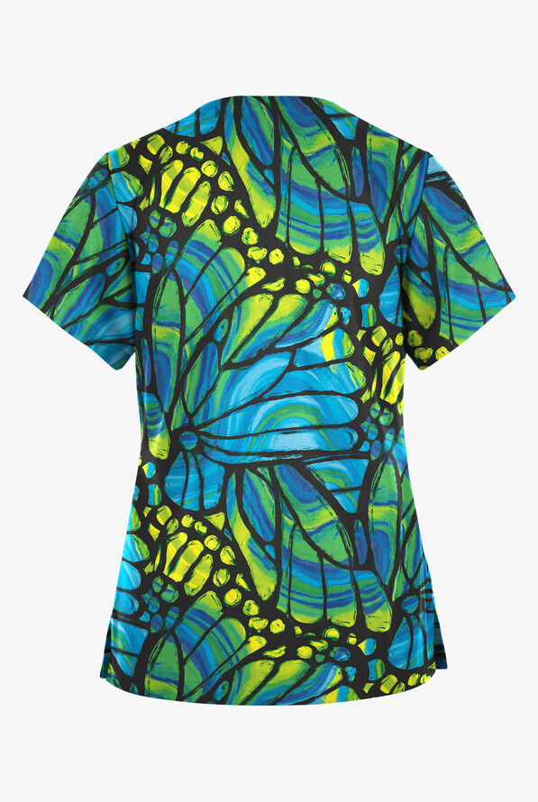 Butter-Soft Originals Kaleidoscope Butterflies Royal Women's 2-Pocket V-Neck Print Scrub Top - null - 2