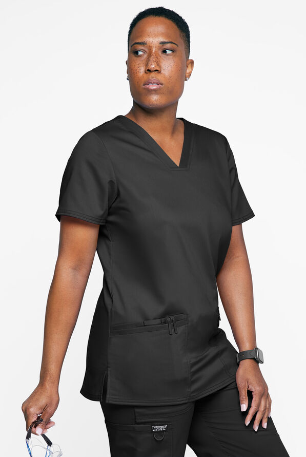 Cherokee Workwear Revolution Women's 3-Pocket STRETCH V-Neck Scrub Top - Black - 2