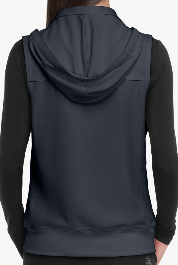 heartsoul Break On Through Women's 4-Pocket STRETCH With Removable Hoodie Scrub Vest - Pewter - 4