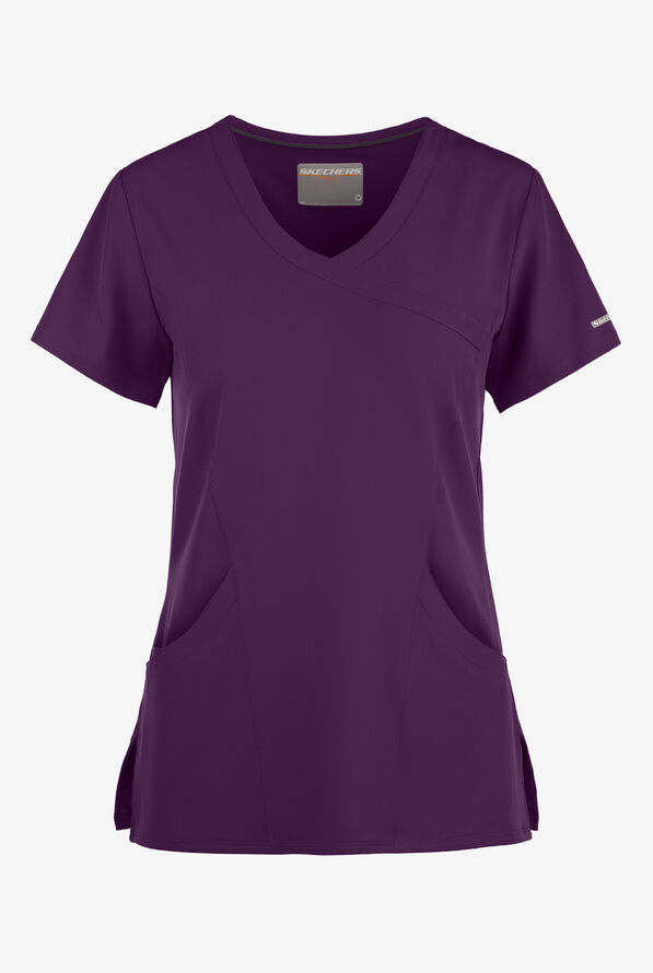 Skechers by Barco Reliance Women's 3-Pocket STRETCH Mock Wrap Scrub Top - Eggplant - 1