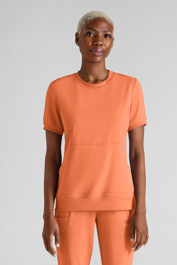 Easy STRETCH Anya Women's 2-Pocket Relaxed Crew Neck Scrub Top - Coral Haze - 1