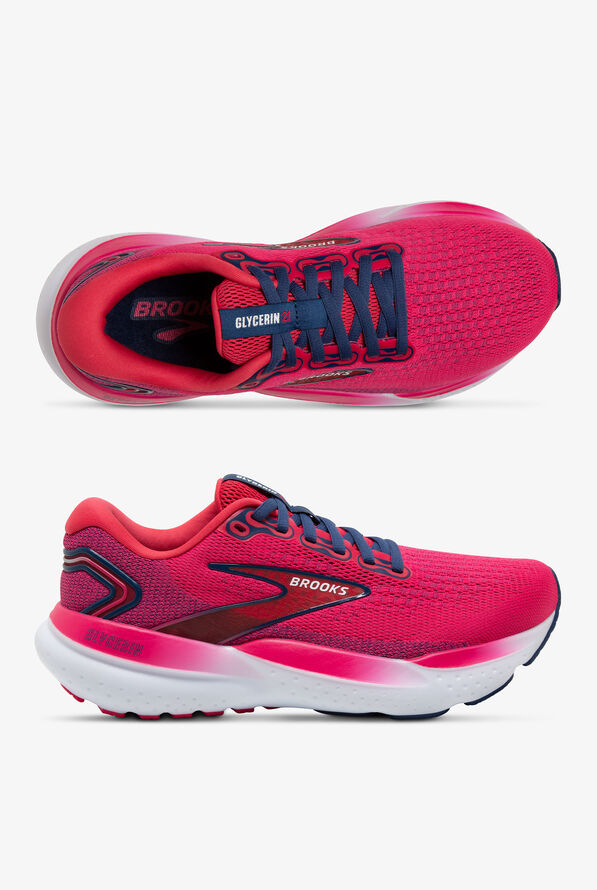Brooks Women's Glycerin 21 Raspberry/Estate Blue Athletic Lace Up Nursing Shoes - null - 1