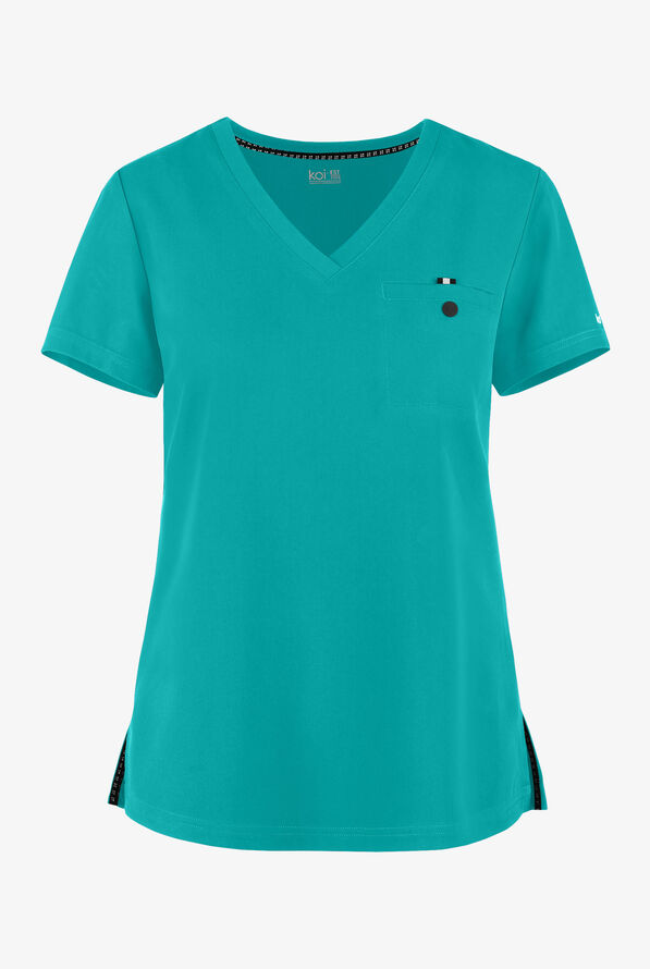 koi Next Gen Ready to Work Women's 1-Pocket STRETCH V-Neck Scrub Top - Teal - 1
