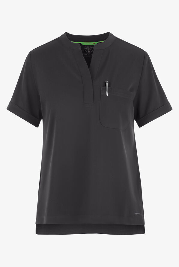 HH Works by Healing Hands Macy Women's 1-Pocket STRETCH Mandarin Collar Tuck In Scrub Top - Pewter - 1