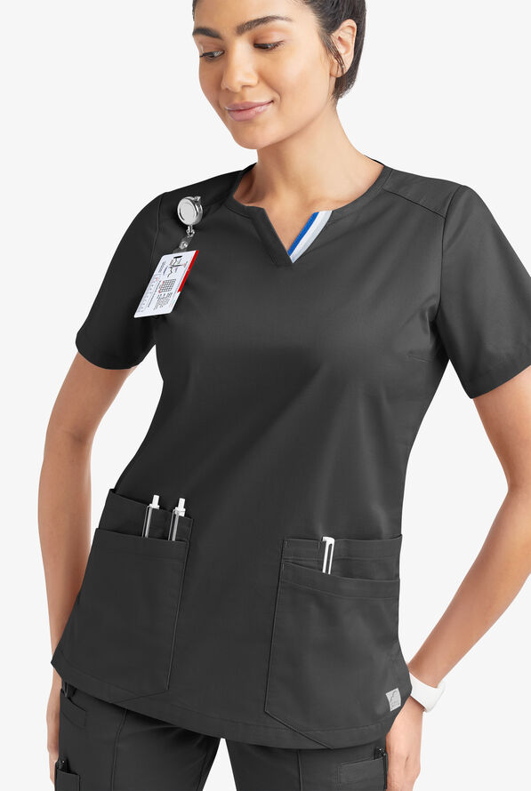 Blusa médica UA Butter-Soft STRETCH con tapeta con ribete deportivo y 6 bolsillos para mujer - Black - 2