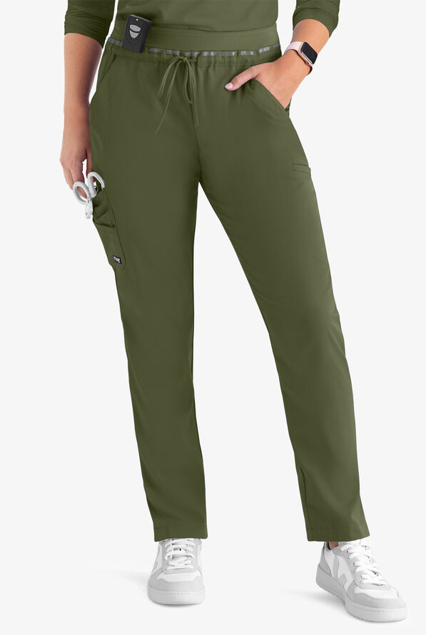 Pantalón médico Grey's Anatomy Spandex STRETCH Serena estilo cargo con 7 bolsillos para mujer - Olive - 1