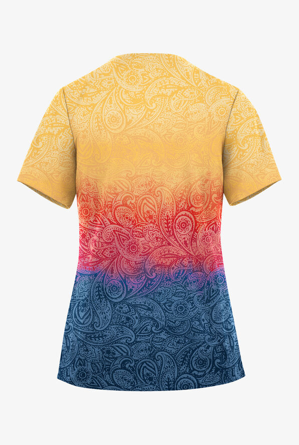 Easy STRETCH Lyon Paisley Navy Women's 2-Pocket V-Neck Print Scrub Top - null - 2
