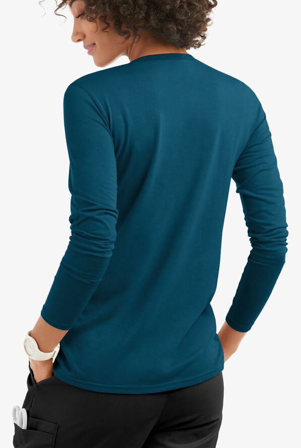 Butter-Soft Core Women's Long Sleeve Crew Neck Underscrub - Caribbean Blue - 4