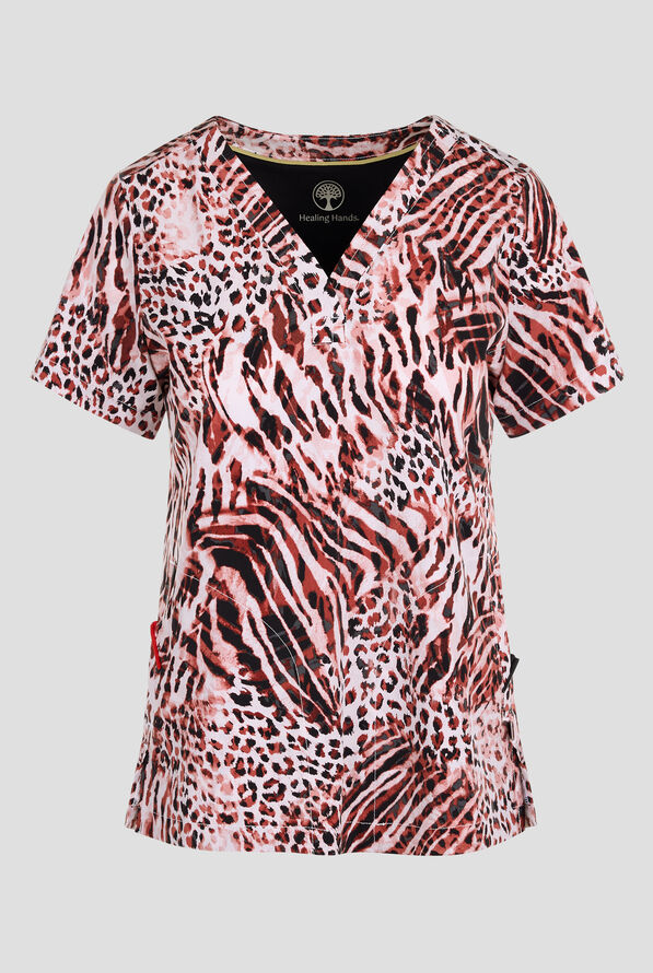Healing Hands Cool Cattitude Women's 2-Pocket STRETCH V-Neck Print Scrub Top - null - 1