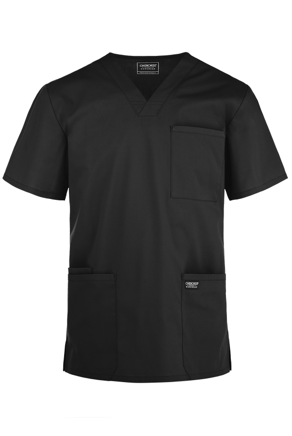Cherokee Workwear Professionals Men's 4-Pocket STRETCH V-Neck Scrub Top - Tall - Black - 1