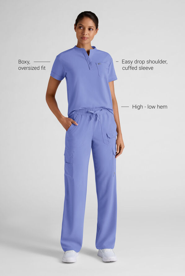 Easy STRETCH Bella Women's 1-Pocket Henley Scrub Top - Ceil Blue - 3