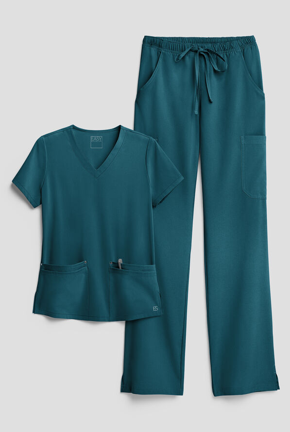 Easy STRETCH Women's 8-Pocket Scrub Set - Petite - Caribbean Blue - 1
